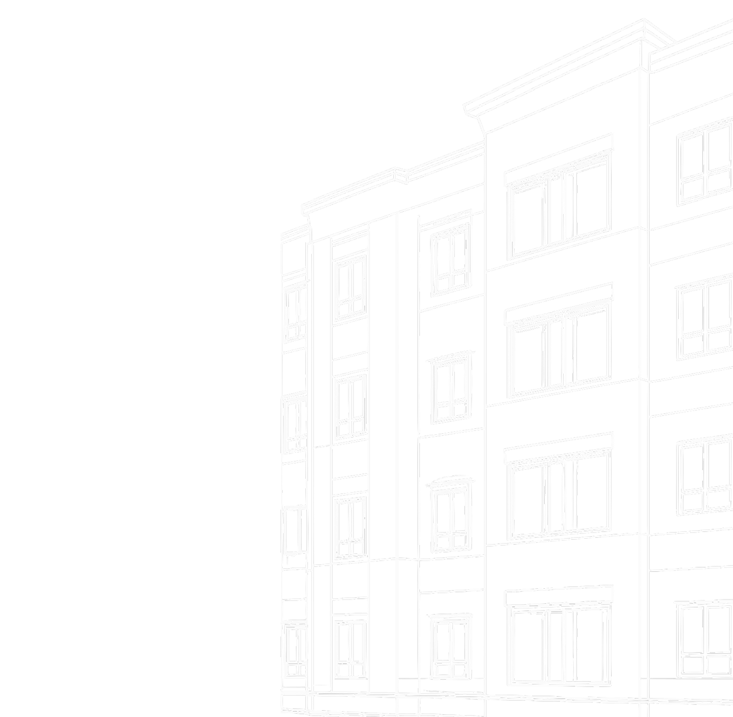 Strichzeichnung eines großen Wohnhauses