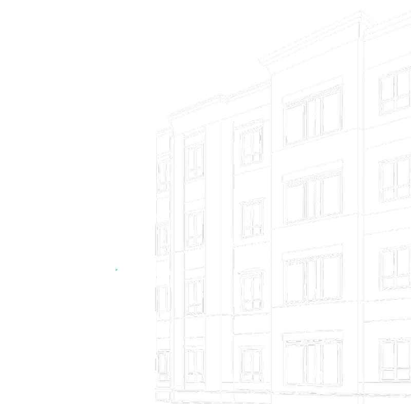 Strichzeichnung eines großen Wohnhauses